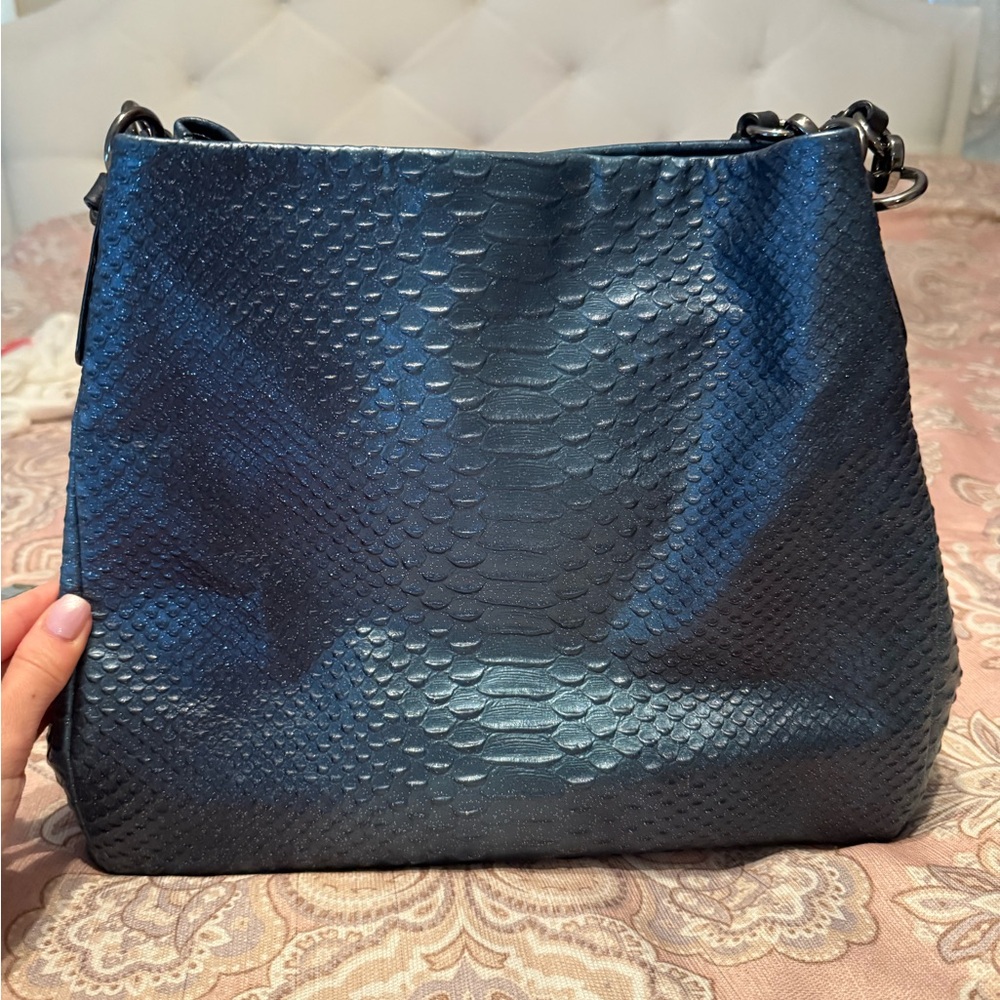 NWOT Coach Phoebe Metallic Snakeskin Embossed Leather Bag